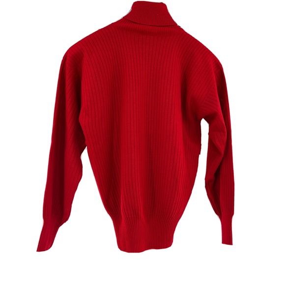 Meister Turtleneck Sweater Embroidered Women's Small Red ‎ Balloon Sleeve Ribbed - Picture 2 of 6